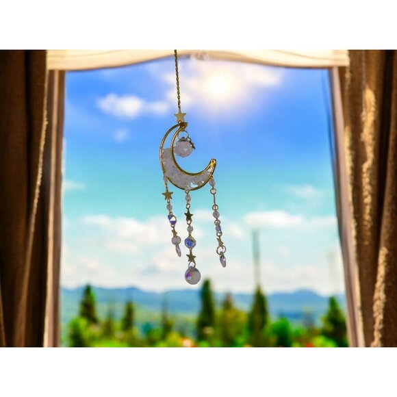Celestial Crescent Moon Crystal Suncatcher 13.4” x 2.75” Window Prism - Picture 7 of 10